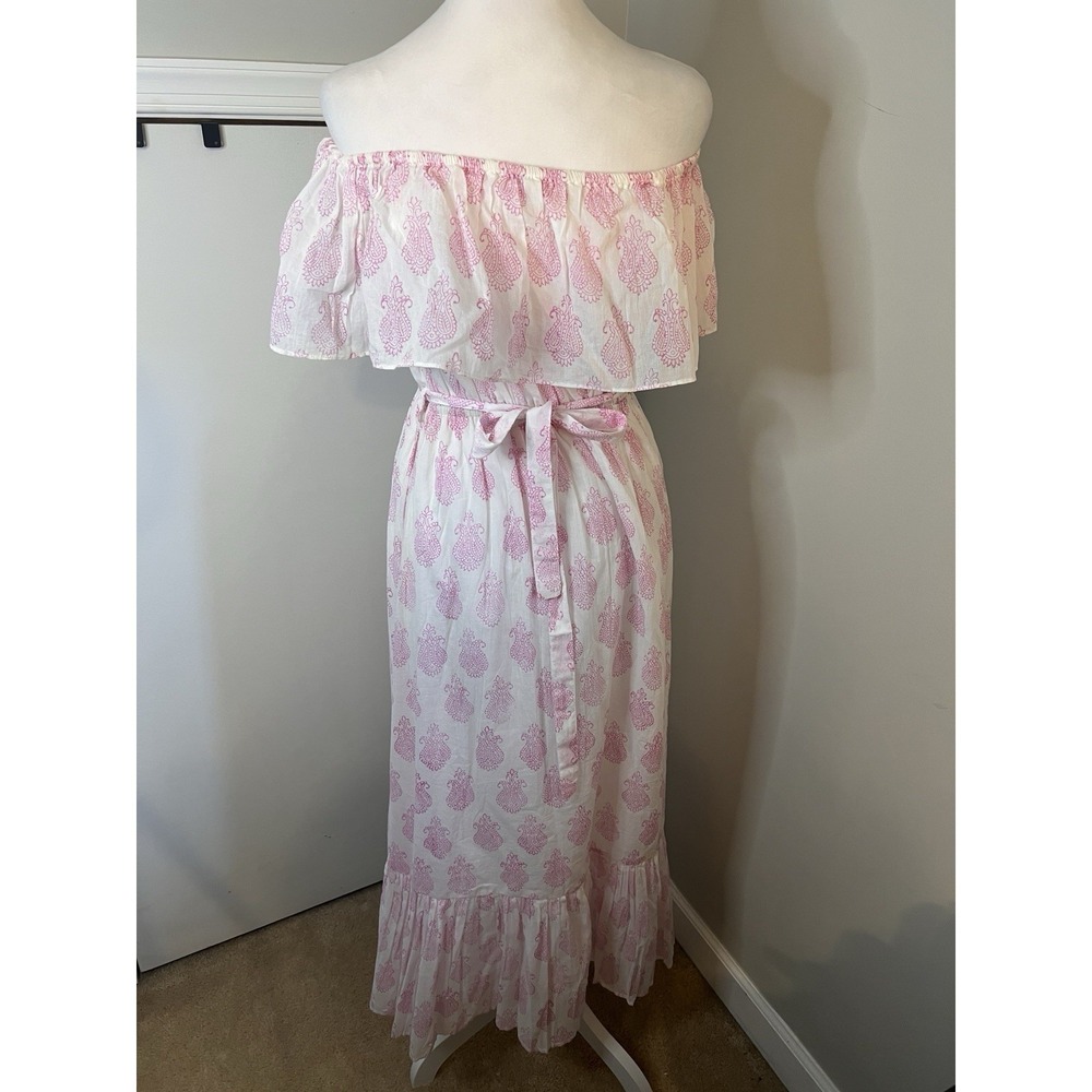 Mer St. Barth Benoite Maxi Dress Pink Paisley Off The Shoulder LRG 10/12 - Picture 6 of 12